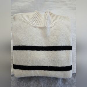 The White Company Cream and Black Funnel Neck Sweater